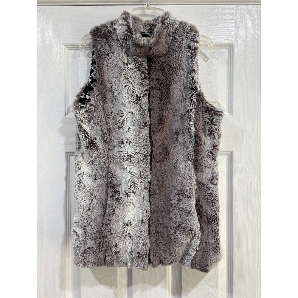 Hatley Faux Fur Vest Womens Small Gray Full Zip Plush Soft Cozy Sleeveless